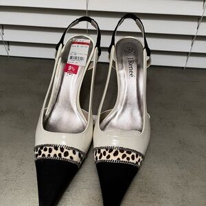 J. Renee Black and White Slingback Heels
